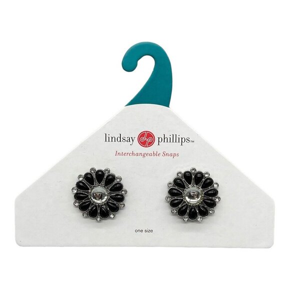 Lindsay Phillips Interchangeable Snaps "Thea" One Size Black & Silver Floral Des - Picture 1 of 7